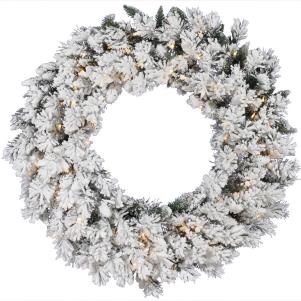 Vickerman Flocked Snow Ridge Sprays Wreath with Dura-Lit Lights
