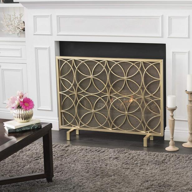 Chevron Antique Brass Fireplace Screen + Reviews