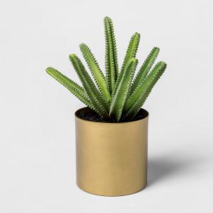 Faux Cactus in Gold Pot
