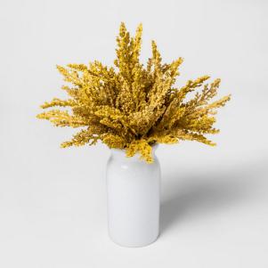 Faux Golden Rod in White Vase