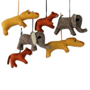 6 Piece Stuffed Wool Animals Holiday Ornament Set