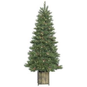 Potted Newfield 6' Green Fir Artificial Christmas Tree with 300 LED Clear/White Lights with Stand