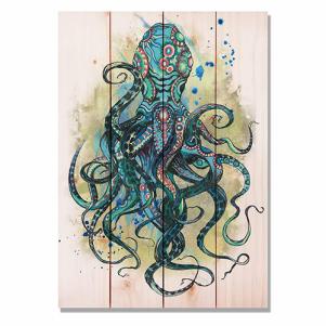 Blue Octopus Cedar Wall Art