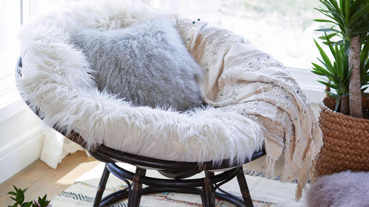 Mongolian faux fur papasan deals cushion