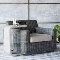 Rustic Swivel Patio Chair with Cushions
