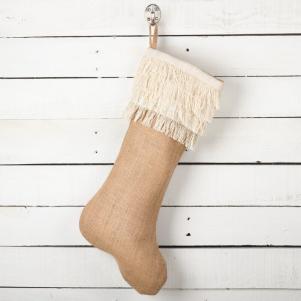 Fringe Button Jute Christmas Stocking