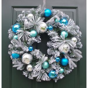Christmas Flocked Ornaments Plastic Wreath