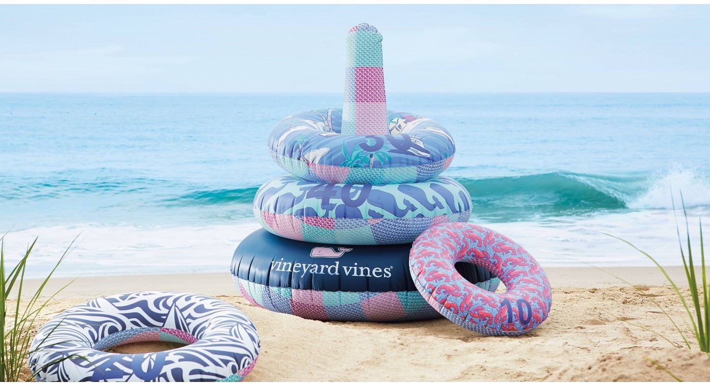 Vineyard Vines Inflatable Drink Holder Pink Blue Whale Pool Beach Floating Beer 