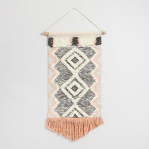 Coral and Gray Fringed Wall Hanging