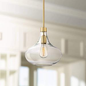 Wide Warm Antique Brass Mini Pendant