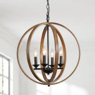 Wood Wide Orb Chandeliers