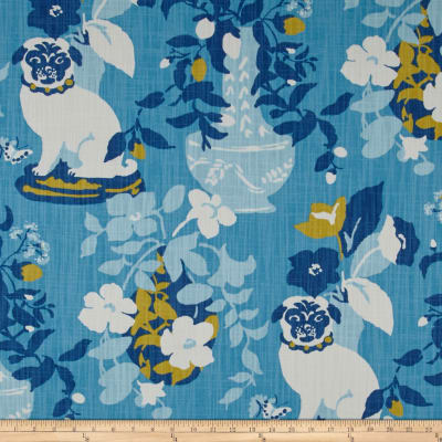 Modern Floral British Design Print Natural Blue White Colours Upholstery Fabric 