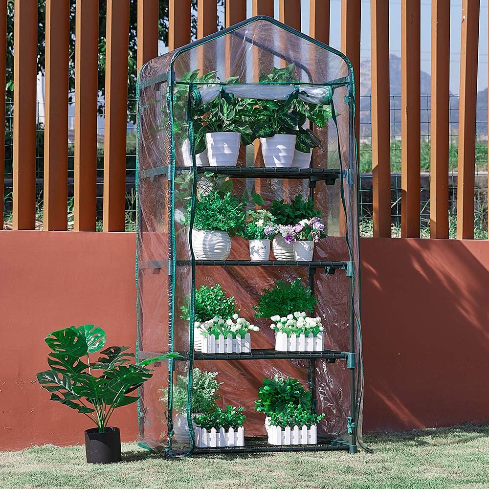 Mini Garden Greenhouses Cover for Indoor Outdoors Grid with 4-Tier Shelf for Seedling Plant Greenhouses Cover Flowers Plant Growing 
