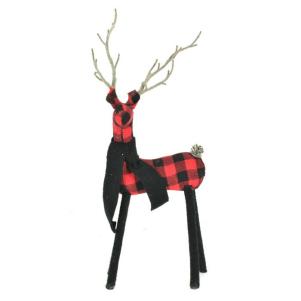 Fabric Plaid Reindeer with Pinecone Tail
