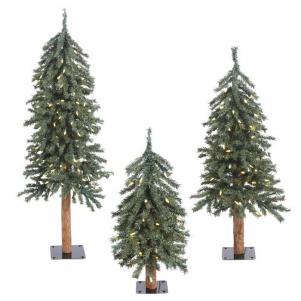 Natural Bark Alpine 3 Piece Artificial Christmas Tree Set