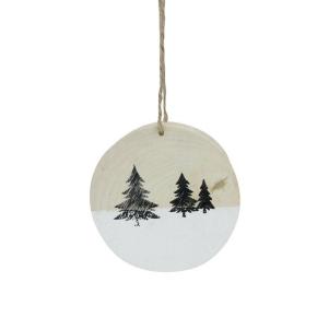 Winter Pine Trees on Wood Disc Holiday Ornament