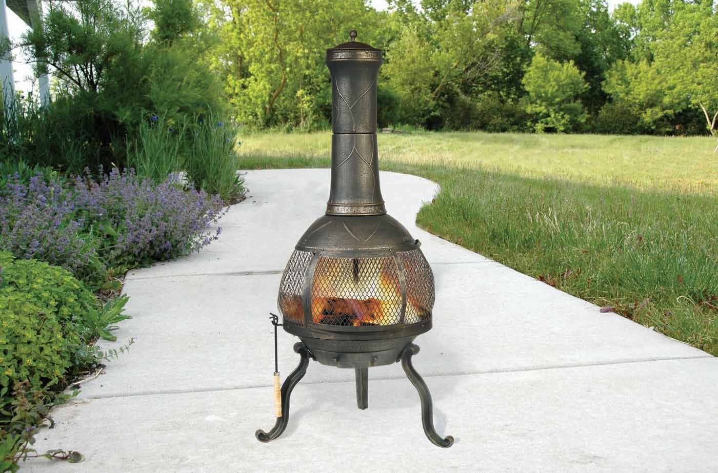Chiminea Outdoor Fireplace Fire Pit Backyard Wood Burning Heater w/ Rain Cover 