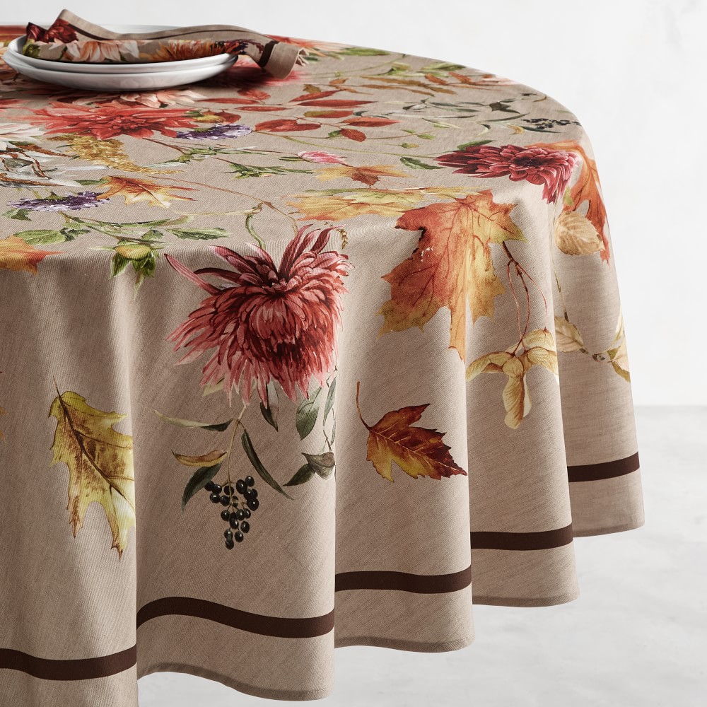 Fall Decoration Autumn Retro Floral Embroidery Table Runner Tablecloth Vintage Linen 60s Linen
