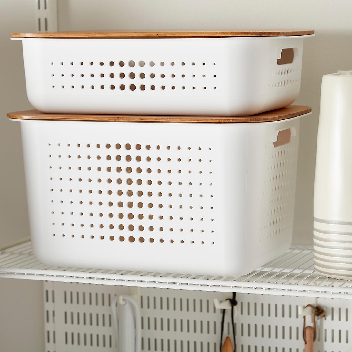 Off White Citylife 3 Packs Storage Boxes Stackable Basket with Clear Lids Plastic Storage Bins with Handles for Kitchen Closet