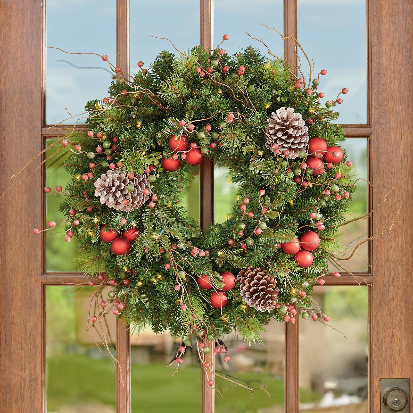 12" Christmas Wreath Golden Door Hanging Garland Window Wall Ornament Xmas Decor 