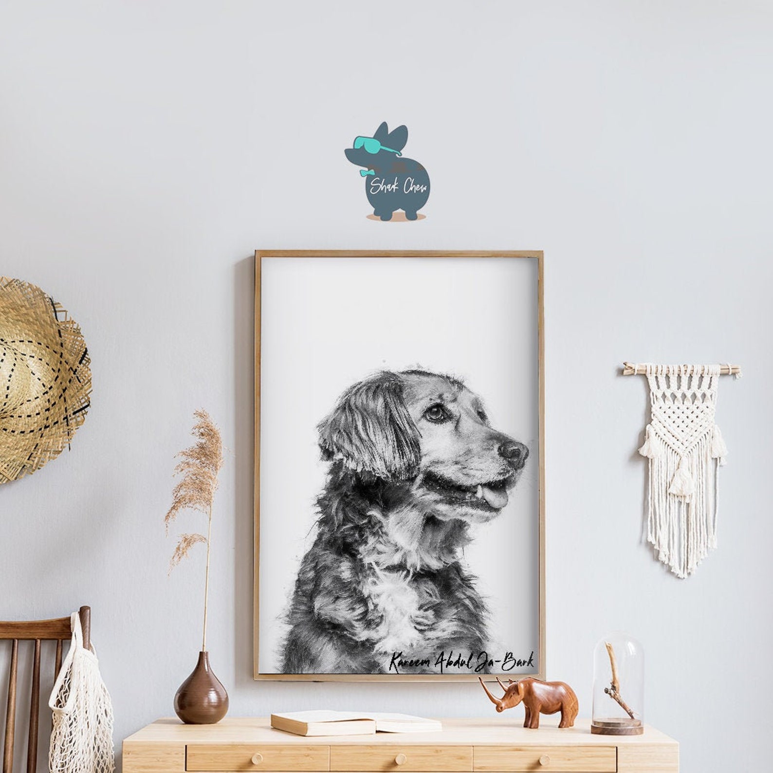 Digital Dog Portrait with floral deco