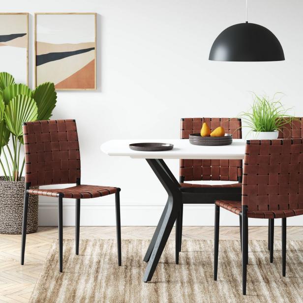 Woven Leather Furniture And Decor, Woven Leather Seat Dining Chair