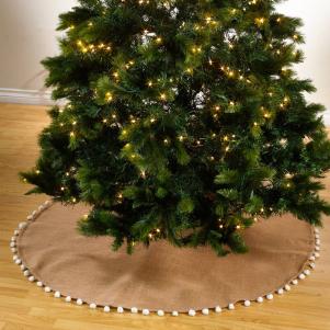 Saxton Pompom Design Jute Stocking Tree Skirt