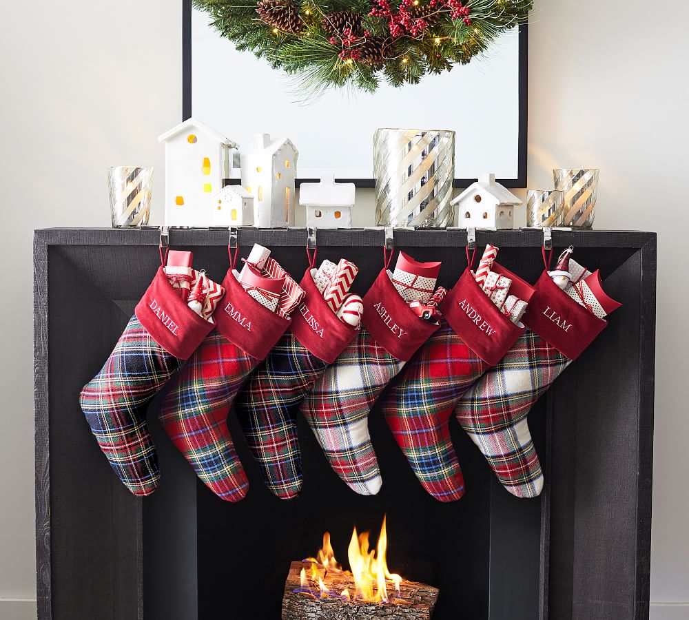Personalized Family of 4 Fireplace Stockings Christmas Ornament Personalized Fireplace Ornament With 4 Stockings