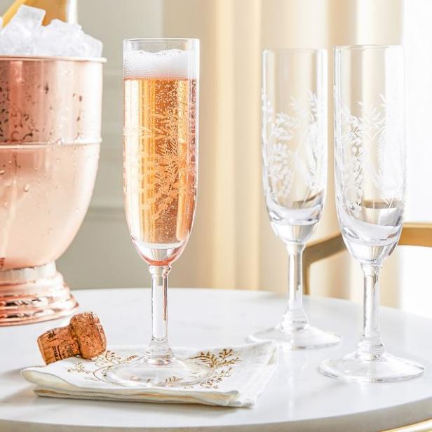 Radiant Rose Gold Etched Wedding Champagne Flutes