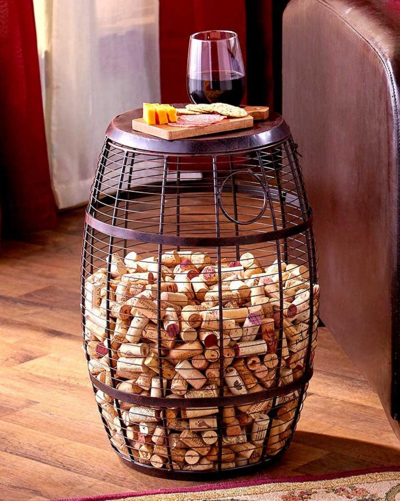 Cork catcher side clearance table with wine rack