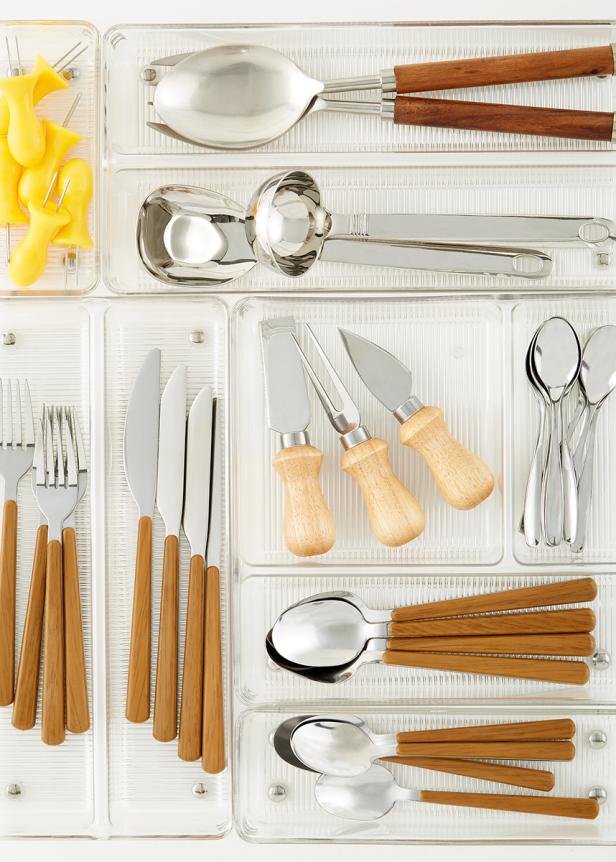 Kitchen Drawer Organiser Storage Boxes Tray Utensil Cutlery White Grey Set of 3 