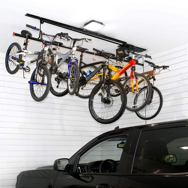 hanging a bicycle in the garage