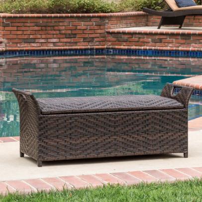 Pool deck storage hotsell bench