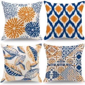 Blue and Orange Decorative Throw Pillow Covers