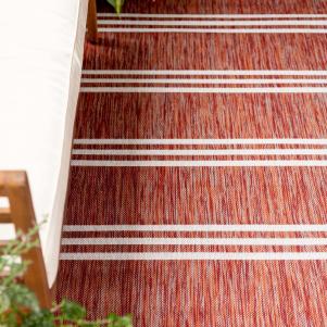 Red and Ivory Striped Outdoor Rug