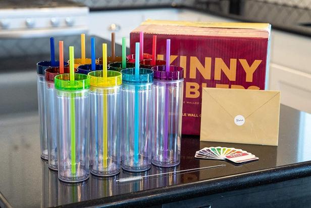 30 Pcs Clear Acrylic Skinny Tumblers with Lids and Straws Skinny Tumblers  Bulk Colored Plastic Tumblers Double Wall Insulated Tumbler Cups for Drink  Parties Birthdays Gifts, 15 Colors