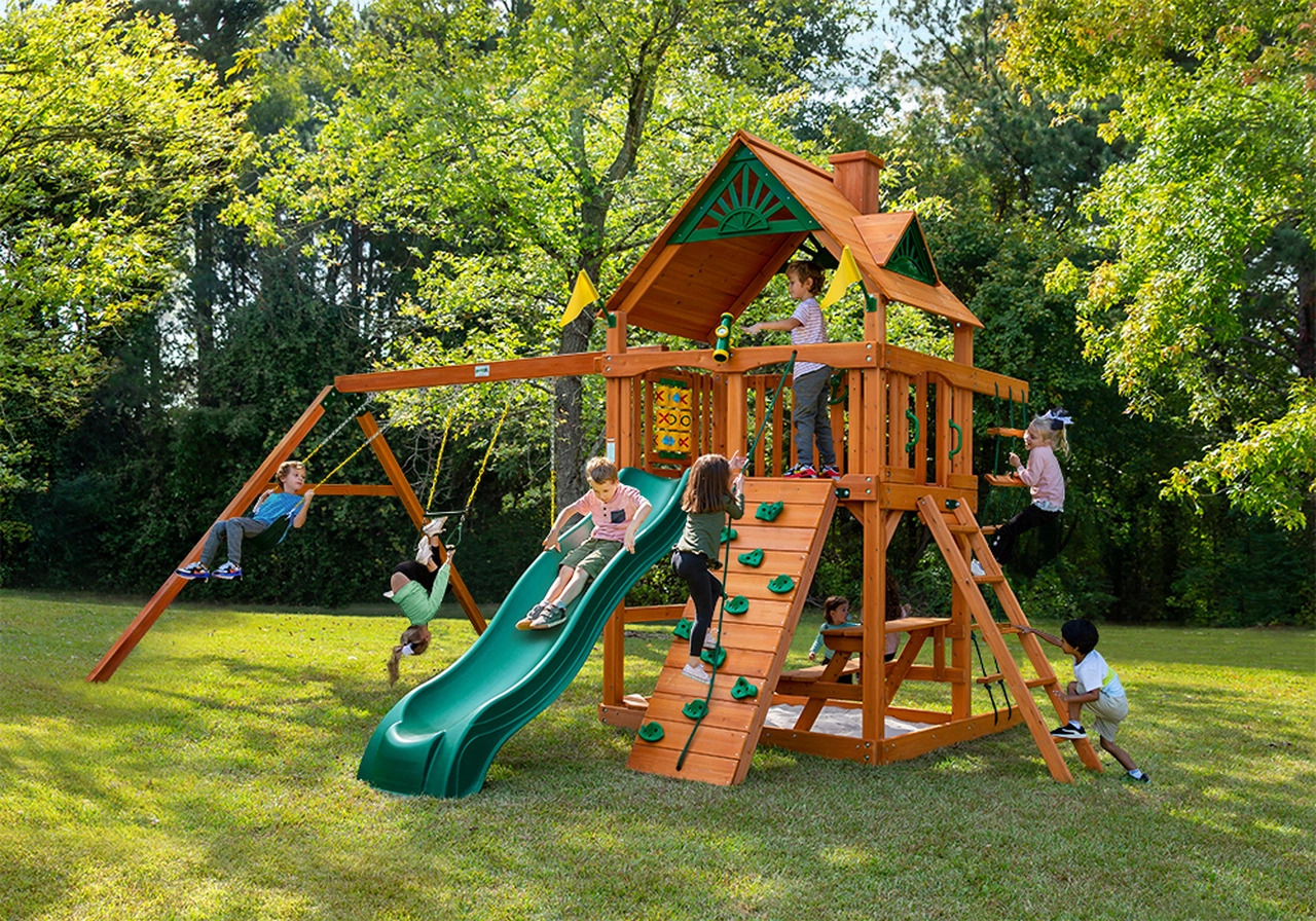 5 IN 1 Fun Swing Set Kids Playground Slide Outdoor Backyard Playset Space Saver 