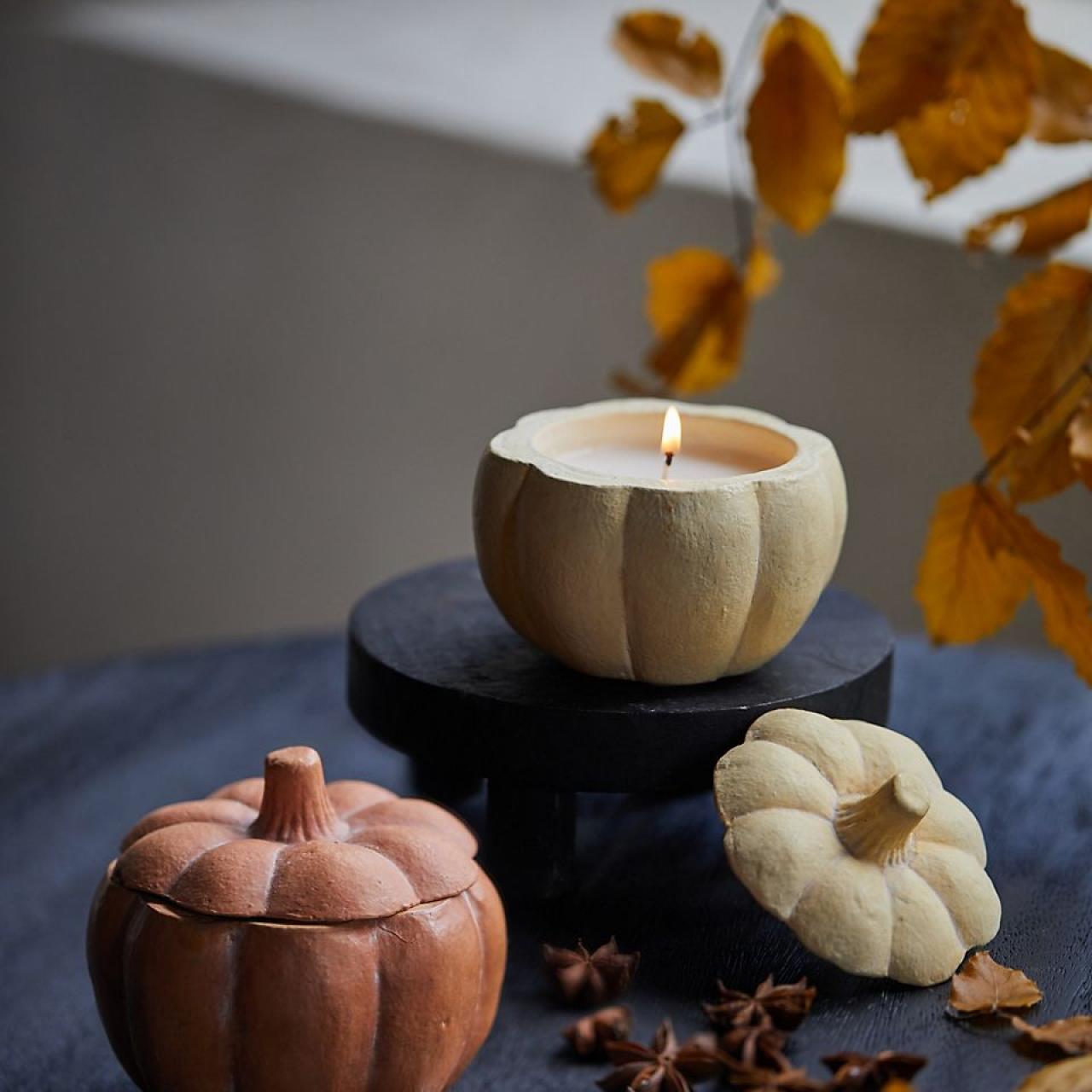 Pumpkin Spice Soy Candles Handmade Upcycled Ceramic Pumpkin