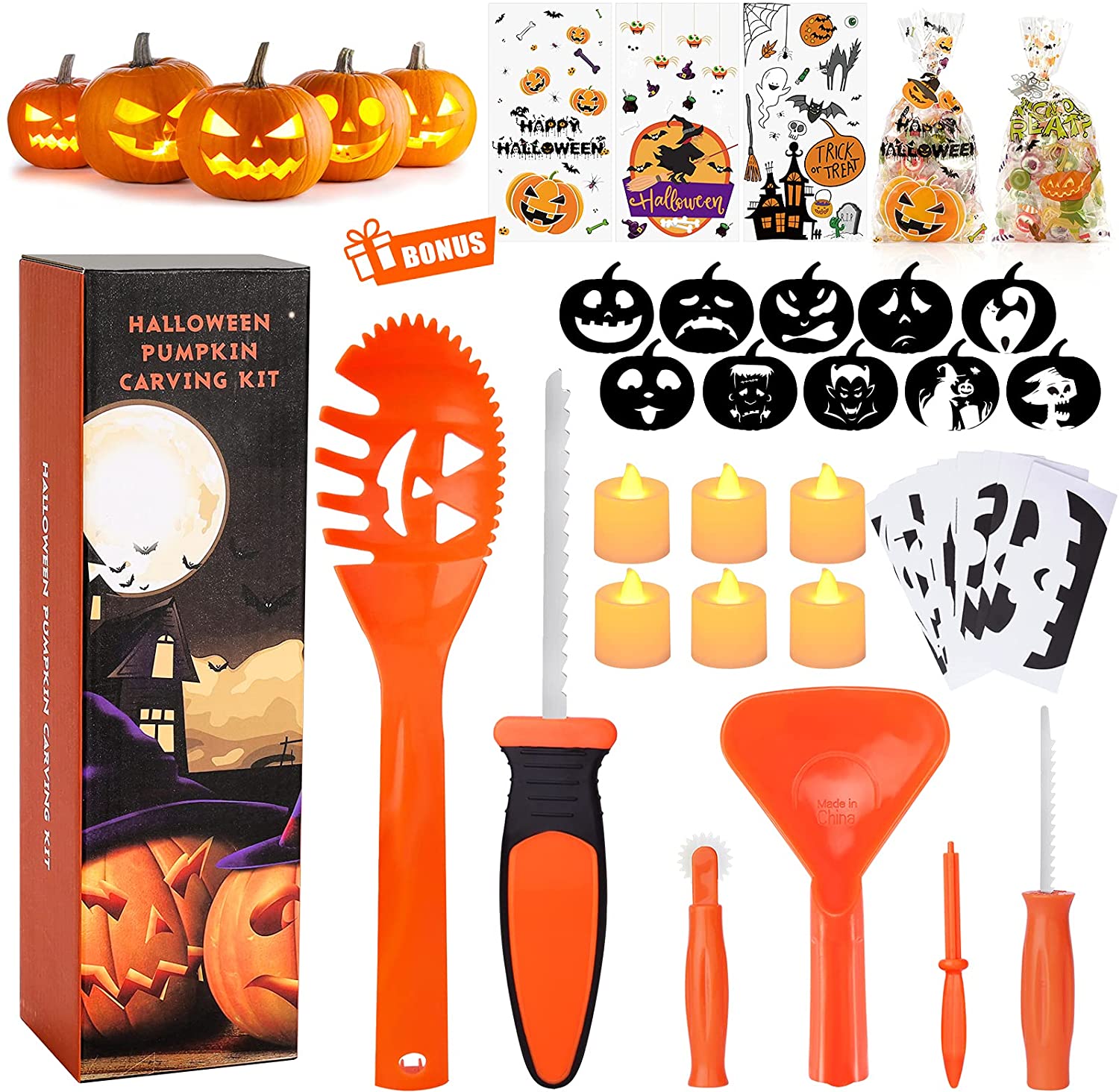 Pumpkin Carving Tool Kit Set for Halloween Case Saws Etching Tool Scoop 6 pieces 