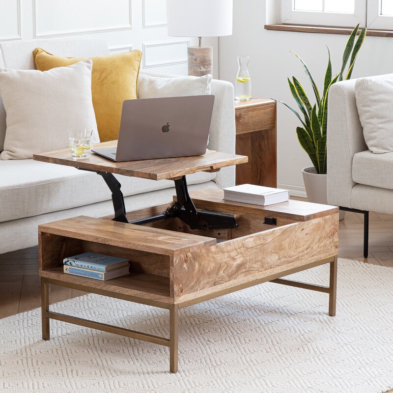 Modern Coffee Table Side End Wood Table With Storage Shelf for Living Room 