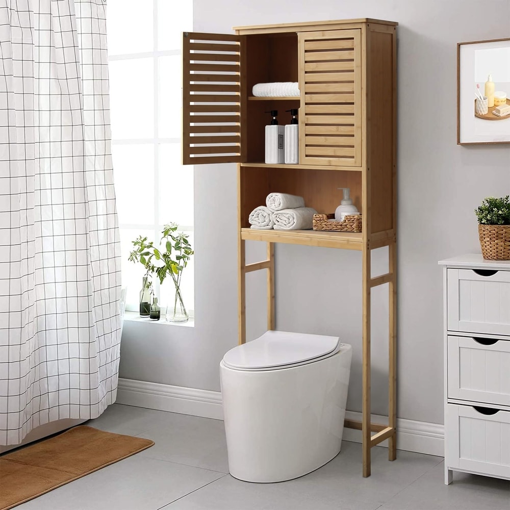 OVER THE TOILET Storage Organizer Bathroom Space Saver Wood Cabinet Cube Shelves 
