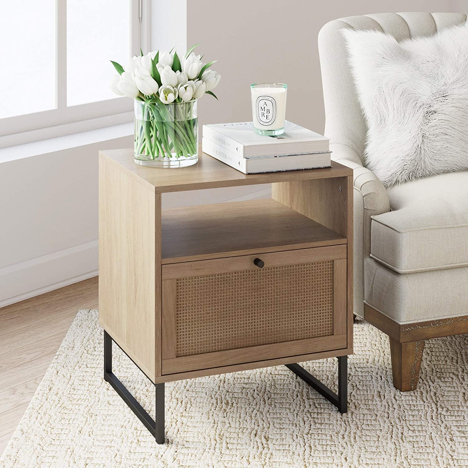 Sofa Bed Side End Table Accent Nightstand Living Room with Drawer and Shelf 