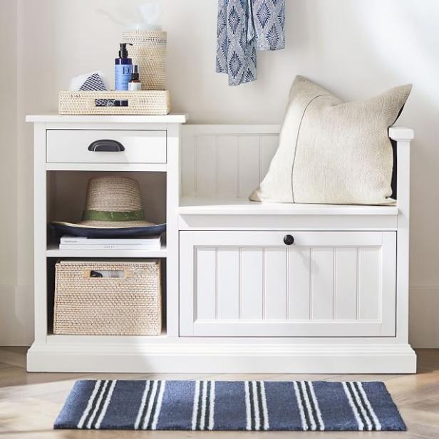 21 Best Storage Benches For Every Room, White Hall Bench Storage With Baskets And Cushion