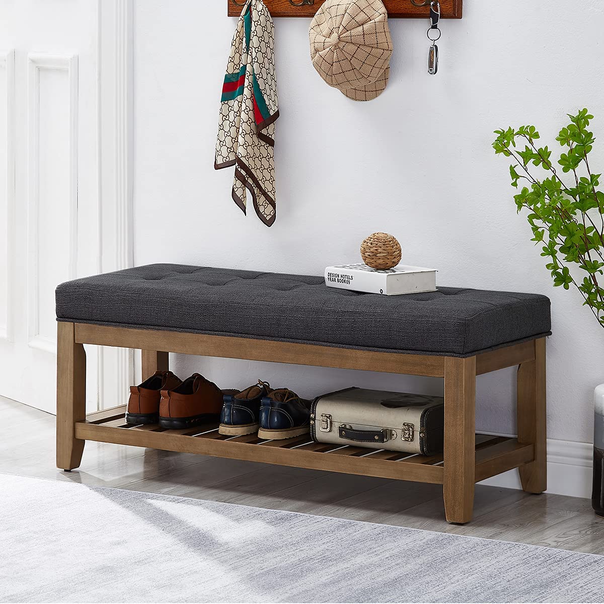 SHOE BENCH solid wood shoe rack ottoman contemporary storage 