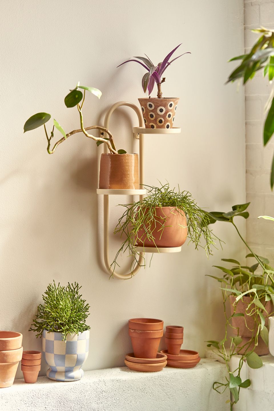 Ceramic Succulent Flower Planter Pot Iron Pot Shelf Stand Garden Hanging Decor 