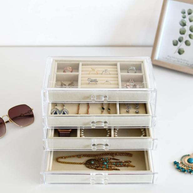 Jewelry Box Holder Tray 32 Earring Display Case Organizer Storage Black Clear