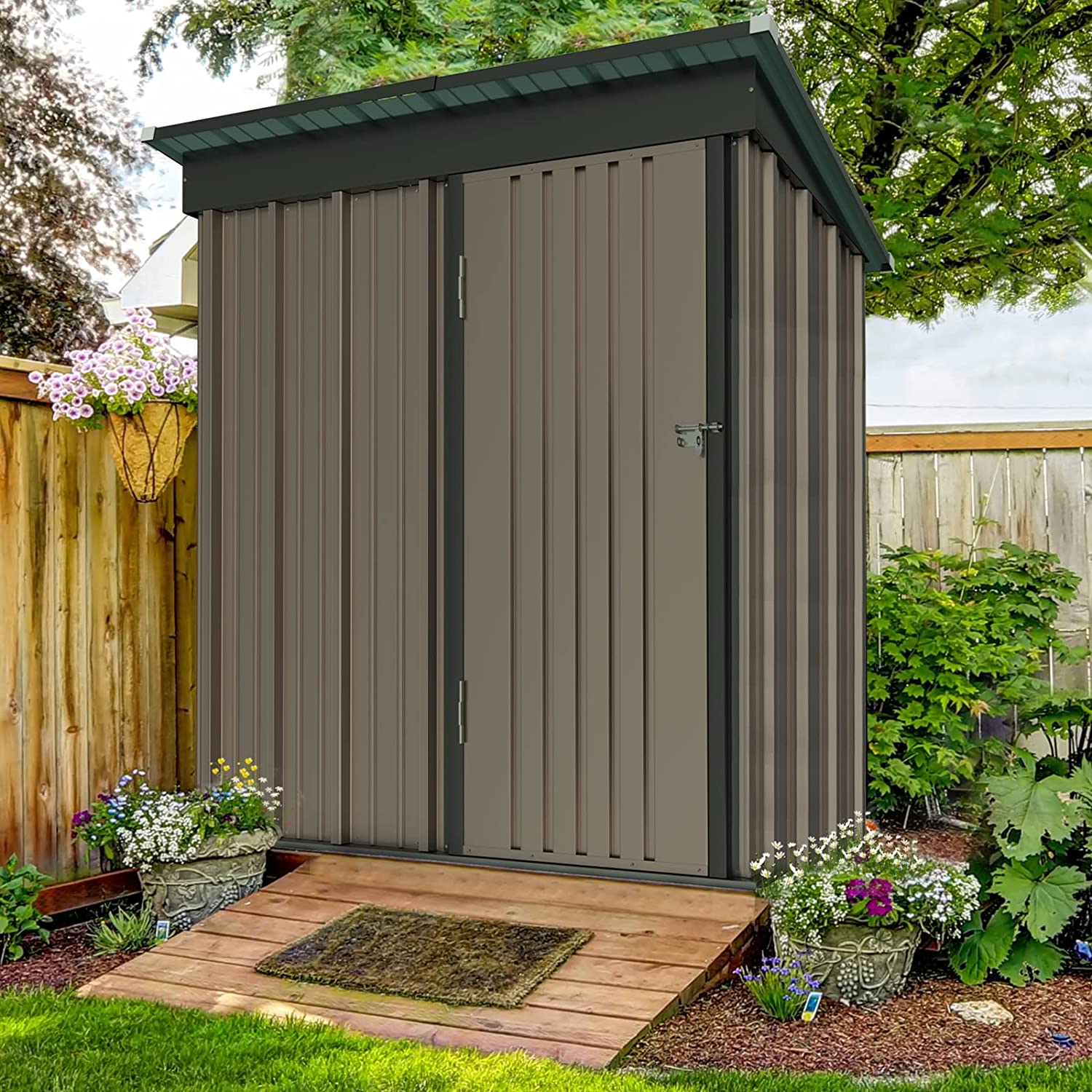 Outdoor Storage Cabinet Garden Utility Plastic Horizontal Shed Garage Lockable 