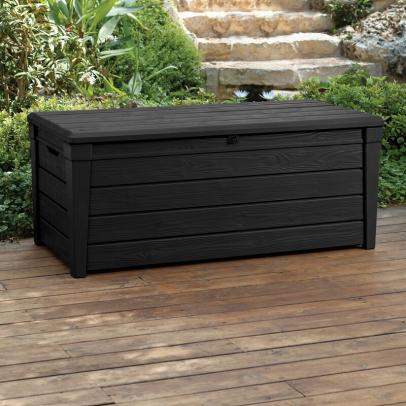 Outdoor storage box bench outlet