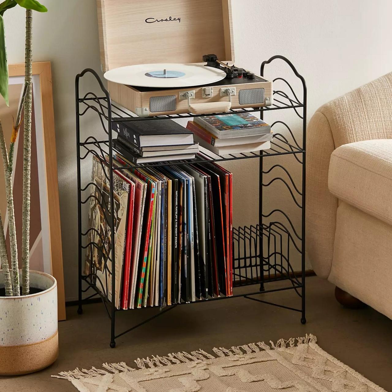 Mobile Vinyl Record Storage Rack Stand 2Tier LP Record Album Book Holder  Shelf 
