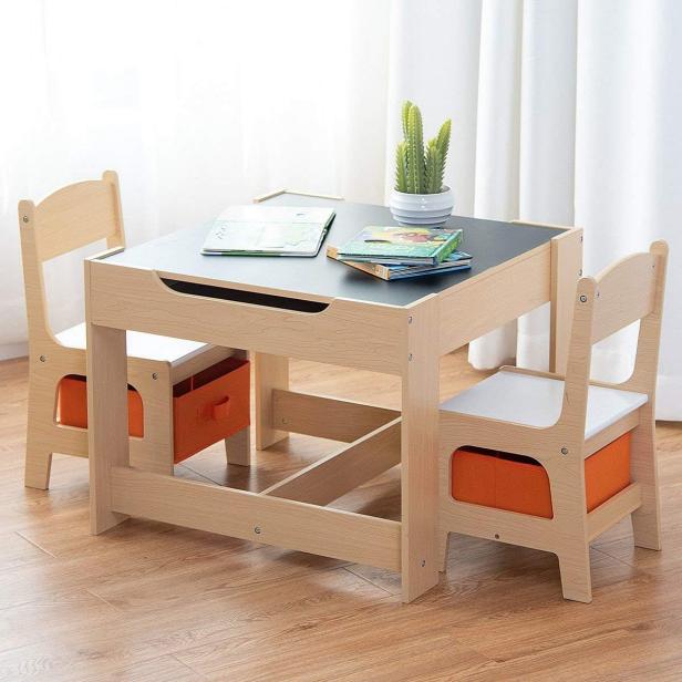 Kids Art Table and Chairs Set Craft Table with Large Storage Desk